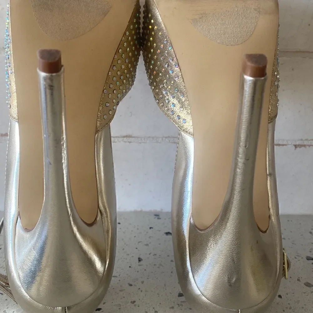Steve Madden MEA Gold Bling Platform Stiletto Heels Ankle Strap Size Size 6